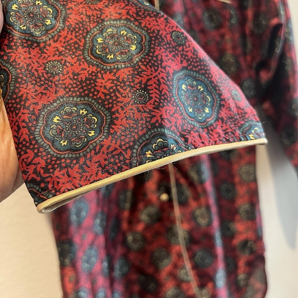 Vtg Vanity Fair Slip Top Button Front Satin Sleep Shirt 3/4 Sleeve SM Oriental - Picture 4 of 7